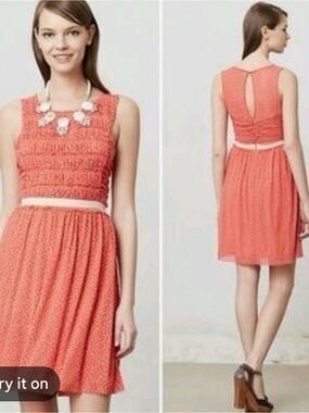 Postmark Anthropologie Coral Tank Polka Dot Dress Medium